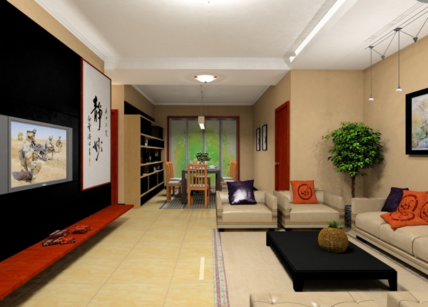 簡中客廳帶餐廳效果圖圖片