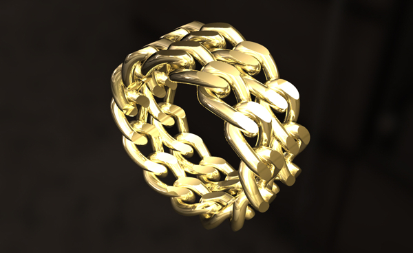 双链的实时三维的金戒指