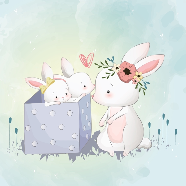 手绘卡通小兔子矢量可爱小白兔
