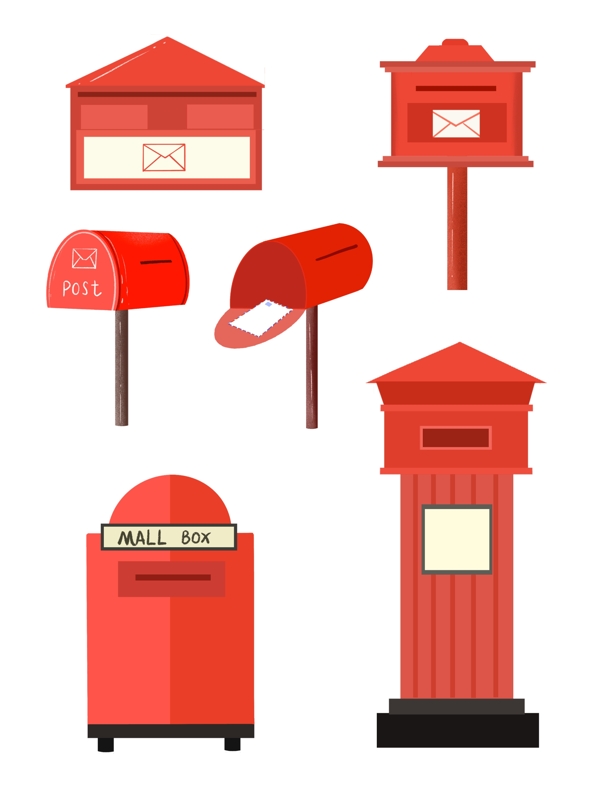 红色邮箱世界邮政日邮箱卡通邮箱