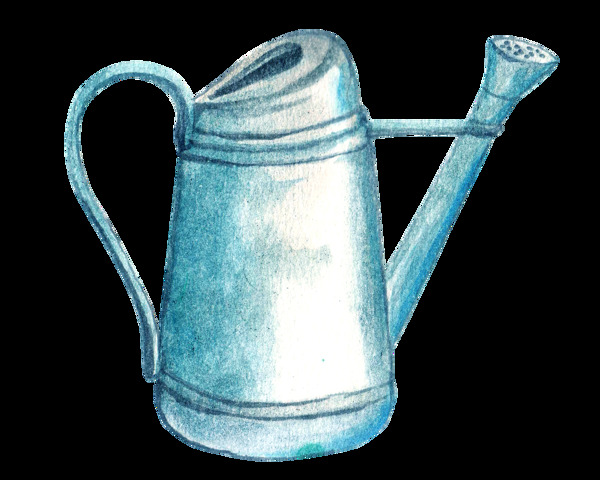 蓝色手绘水壶卡通透明水彩素材