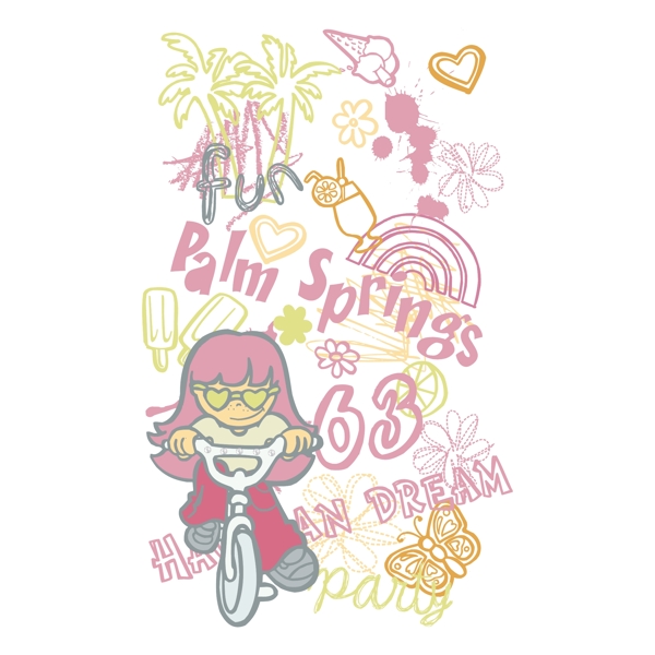 印花矢量圖T恤圖案圖文結(jié)合人物女孩免費(fèi)素材