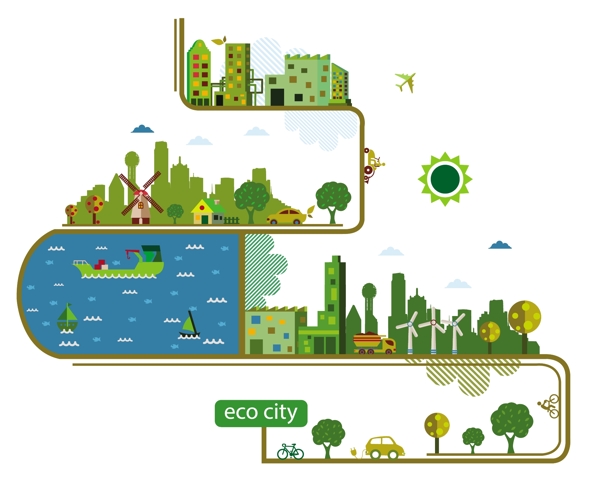生态城市信息图表设计与垂直风格自由向量