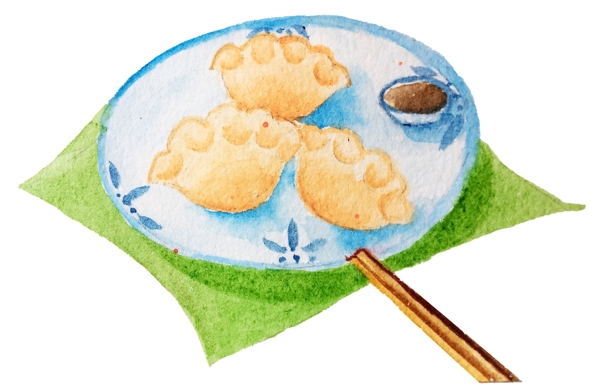 手绘水彩美食饺子插画