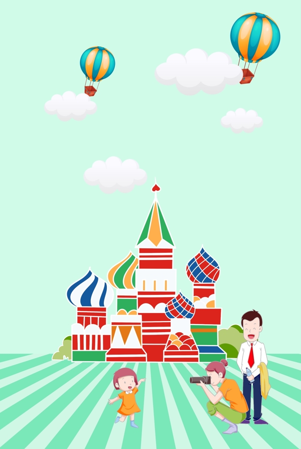 俄罗斯地标建筑热气球背景