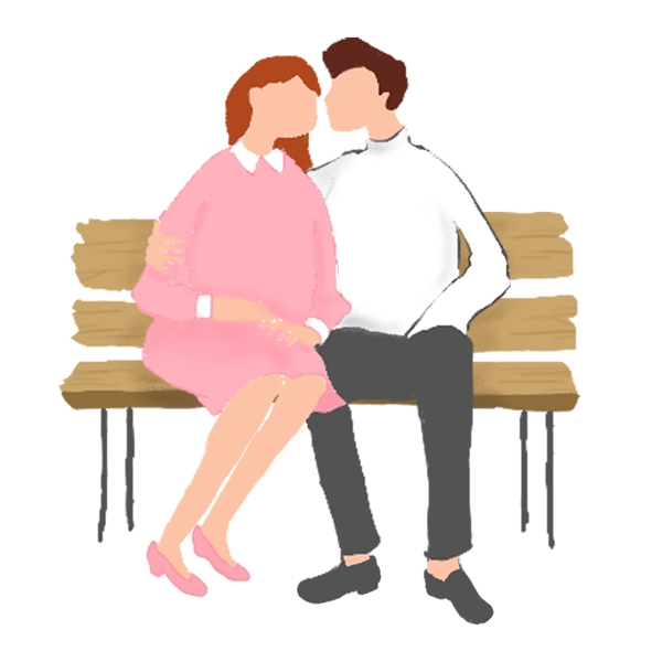 手绘坐在长椅上的情侣元素