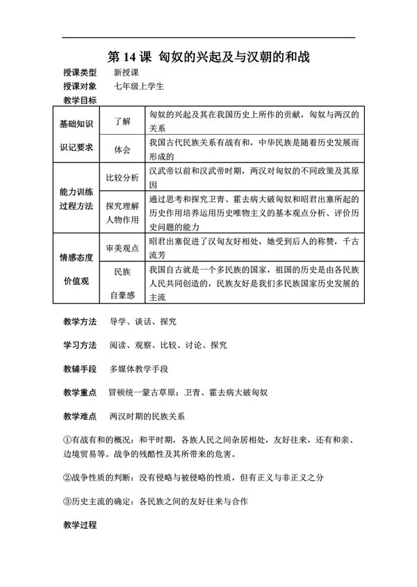 七年級上冊歷史第14課匈奴的興起及與漢朝的和戰(zhàn)