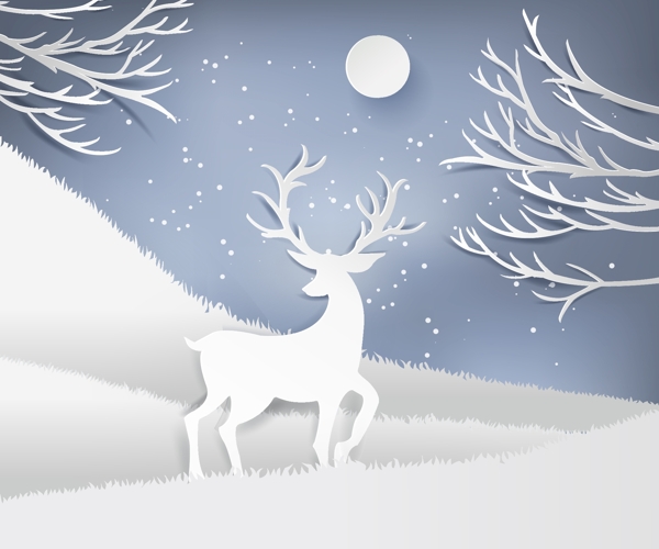 冬天立体麋鹿背景墙插画