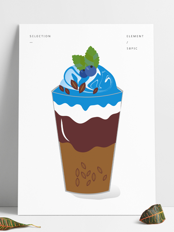 手绘蓝莓巧克力榛子冰淇淋矢量图