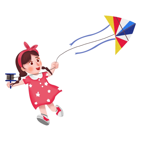 可愛放風(fēng)箏的女孩免摳元素