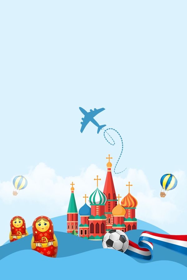俄罗斯著名景点圣瓦西里大教堂蓝色背景