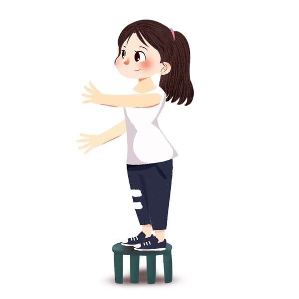 站在凳子上的女孩圖案元素