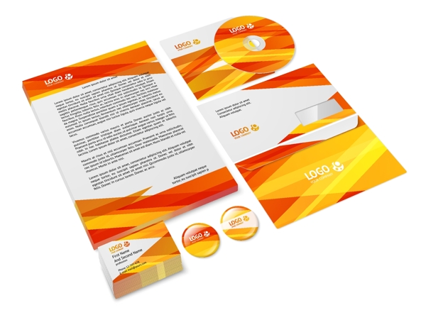 橙抽象商务公司文具模板为企业的身份和品牌设置孤立的矢量插图