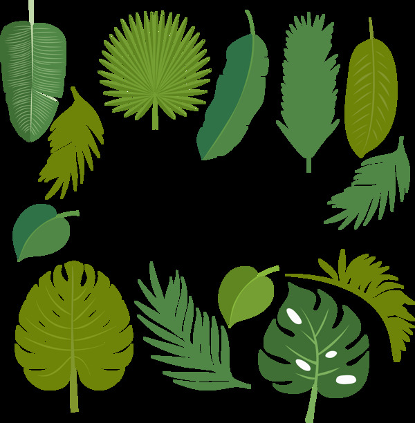 各种绿色叶子插画免抠png透明图层素材