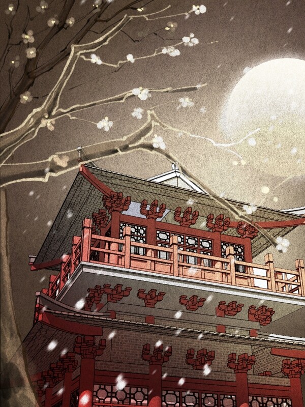 原创中国传统文化建筑唐代阁楼古风插画