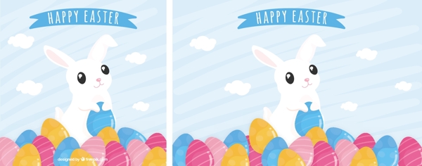 复活节的背景与兔子和五颜六色的鸡蛋