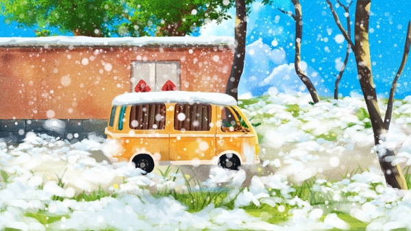 原创手绘二十四节气大雪小雪冬天雪景插画