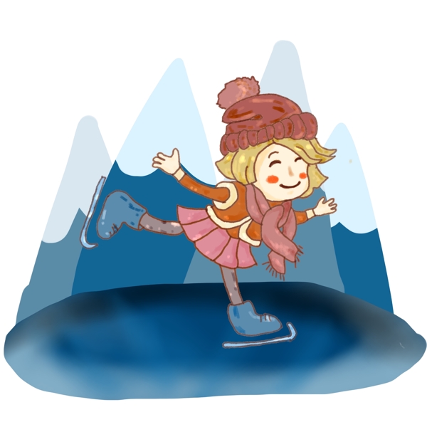 蜡笔风冬季保暖儿童女孩溜冰冰山