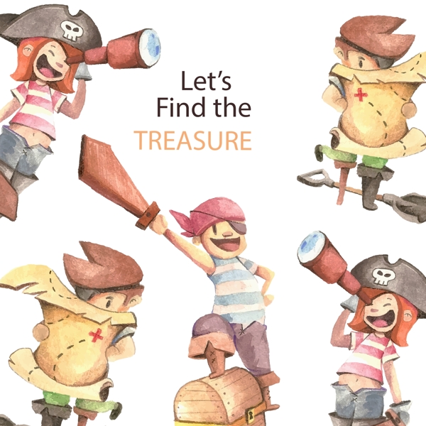 儿童海盗游戏画报矢量素材