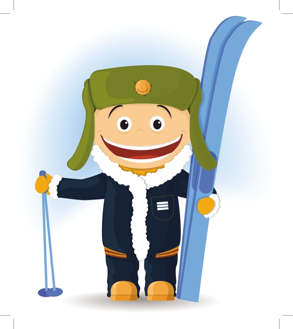 快乐的滑雪者的插图