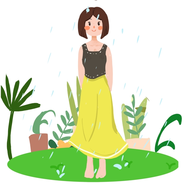 谷雨淋雨的小女孩