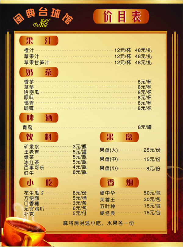 價目表
