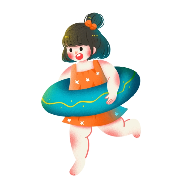 彩绘可爱带着游泳圈的小女孩设计