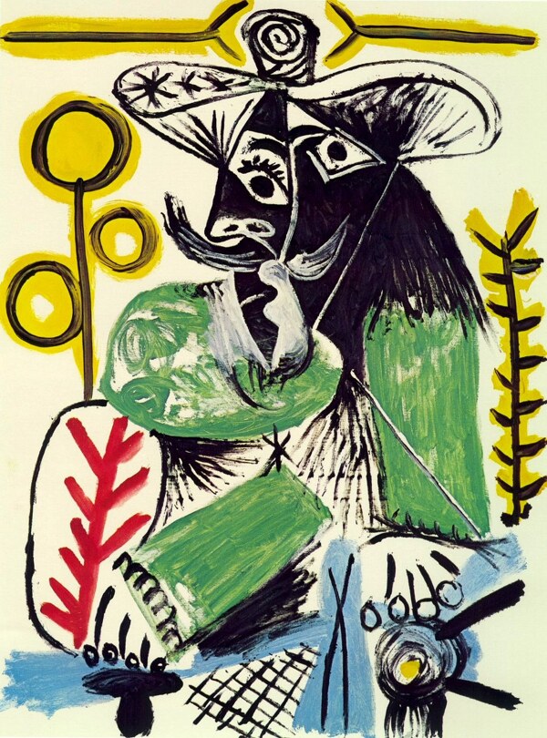 1969Hommeassis4西班牙画家巴勃罗毕加索抽象油画人物人体油画装饰画