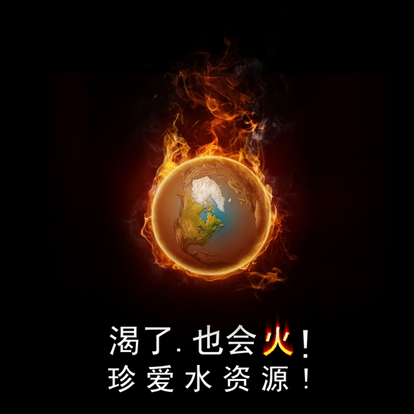 節(jié)約用水燃燒的地球圖片