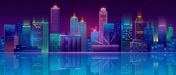 矢量城市建筑夜景图