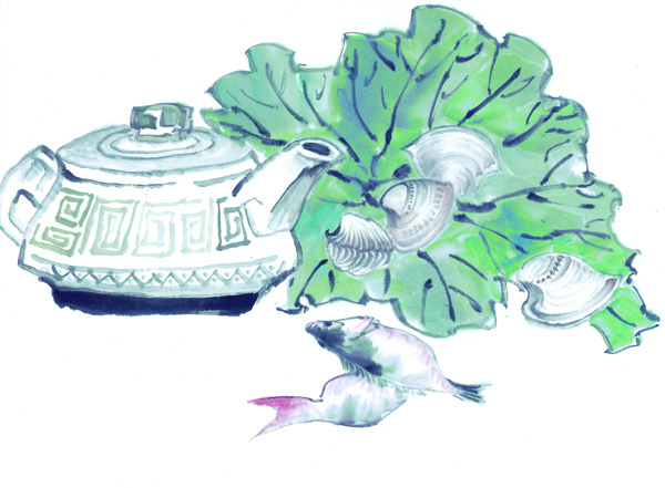 中國(guó)風(fēng)水墨畫魚蔬菜籃子中華藝術(shù)繪畫
