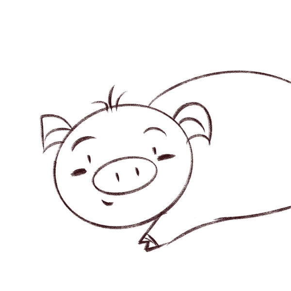 卡通黑白手绘小猪