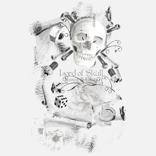 印花矢量圖靈異骷髏螺絲螺母免費素材