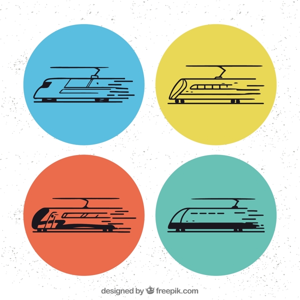 四个彩色圆圈与抽象的火车图标