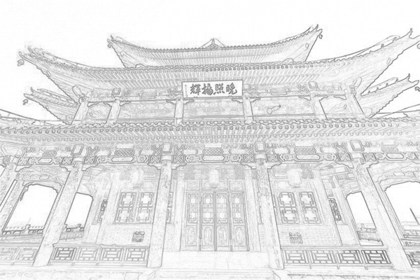 河西省古建筑线性稿图片