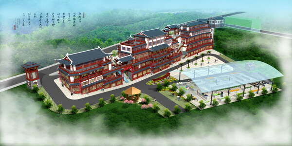 古建鳥瞰效果圖圖片
