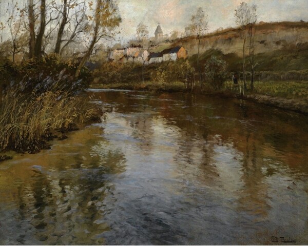 FritsThaulowRiverLandscape畫家風(fēng)景畫靜物油畫建筑油畫裝飾畫