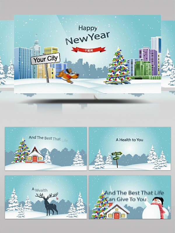 可爱卡通动画新年祝福视频片头ae视频模板