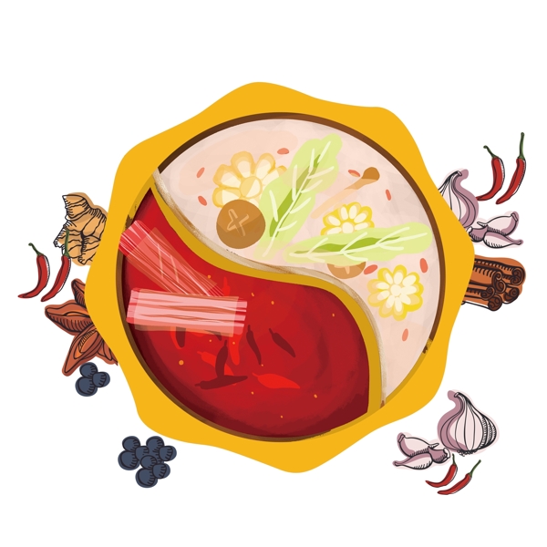 手繪卡通火鍋食材免摳元素
