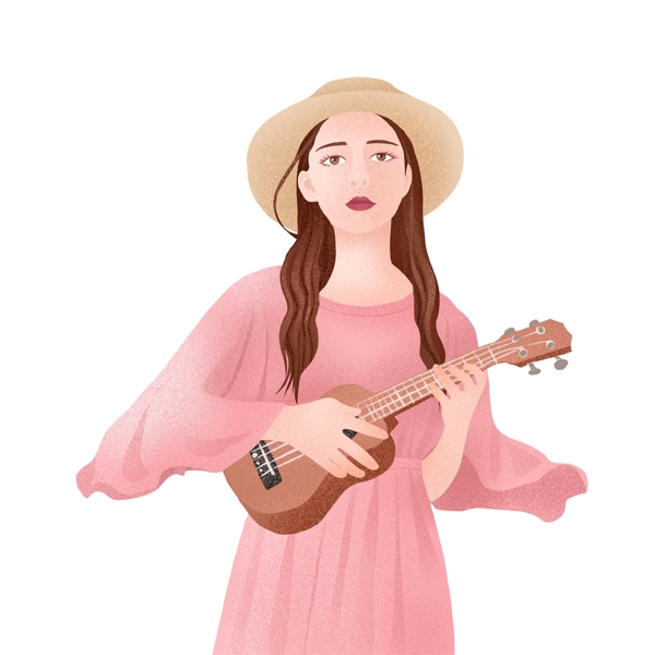 小清新手绘弹吉他的女孩插画设计