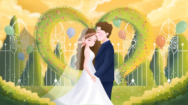 新郎和新娘结婚卡通背景