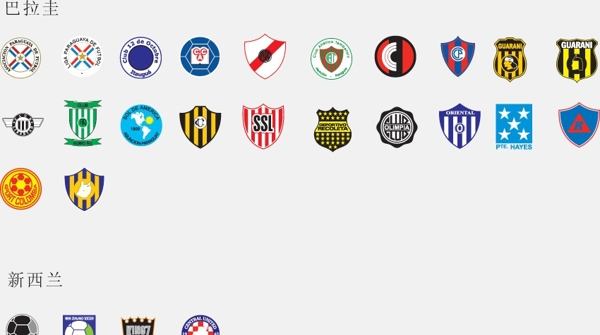全球2487个足球俱乐部球队标志巴拉圭和新西兰图片