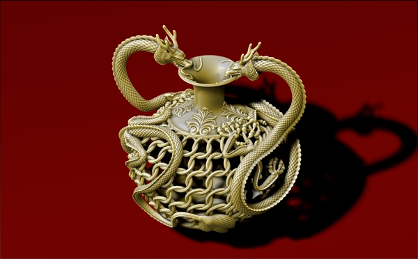 中國范兒雙龍瓶3D模型