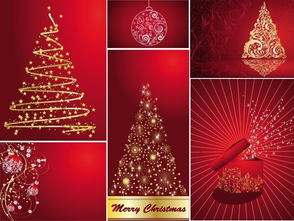 红色装饰圣诞树矢量素材