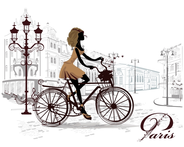 巴黎街头骑自行车的美女