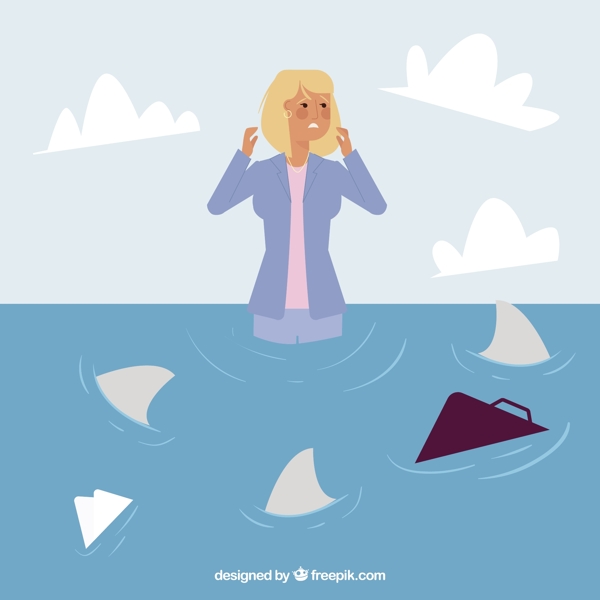 女商人被鯊魚包圍背景