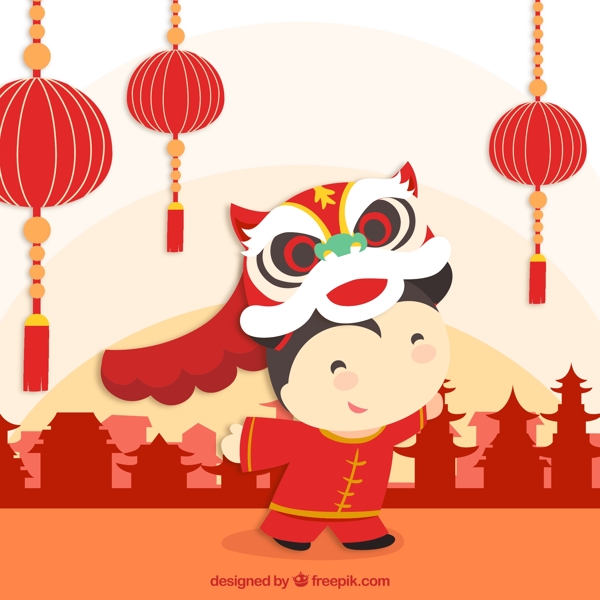 舞獅子的小女孩