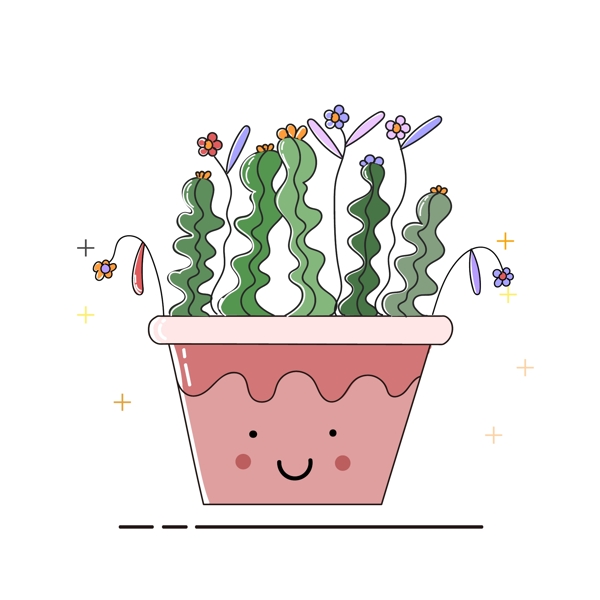 手绘植物盆栽花卉卡通可爱矢量元素