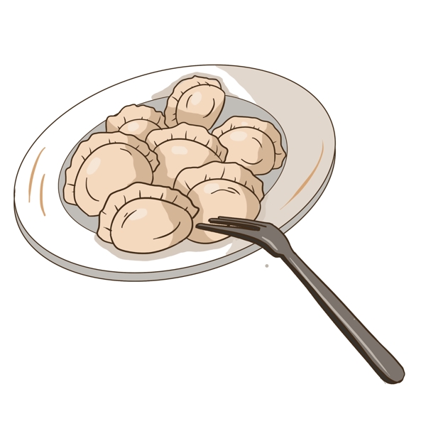 手绘一盘美味饺子插画