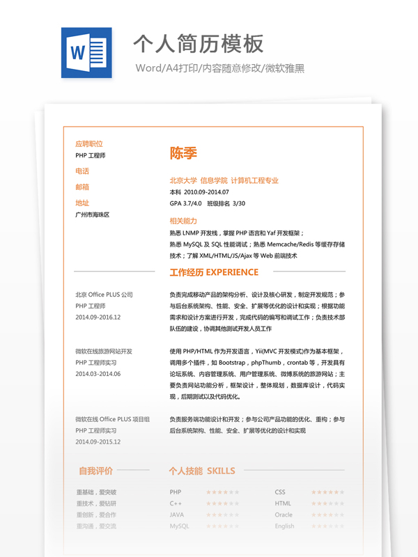 個人求職簡歷模板